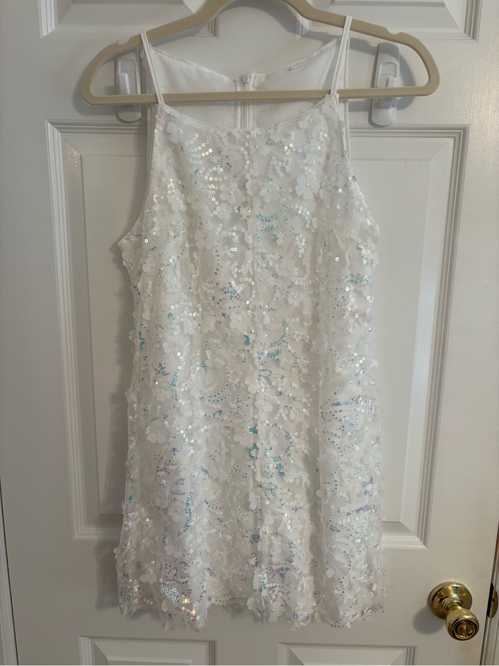 White Sequin Floral Party Dress